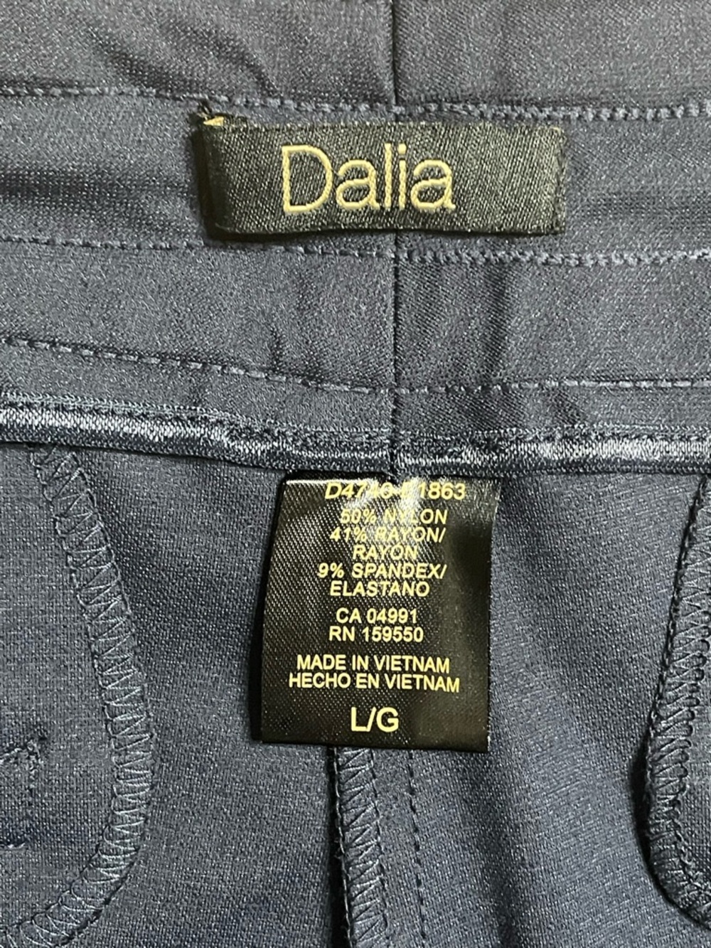 Dalia Navy Stretch Pull-On straight-leg trousers with drawstring waist size L - Picture 11 of 12